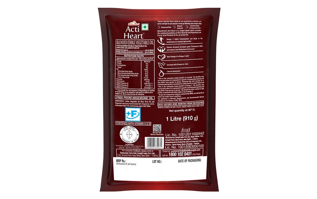 Nature Fresh Acti Heart, Blended Edible Vegetable Oil    Pouch  1 litre